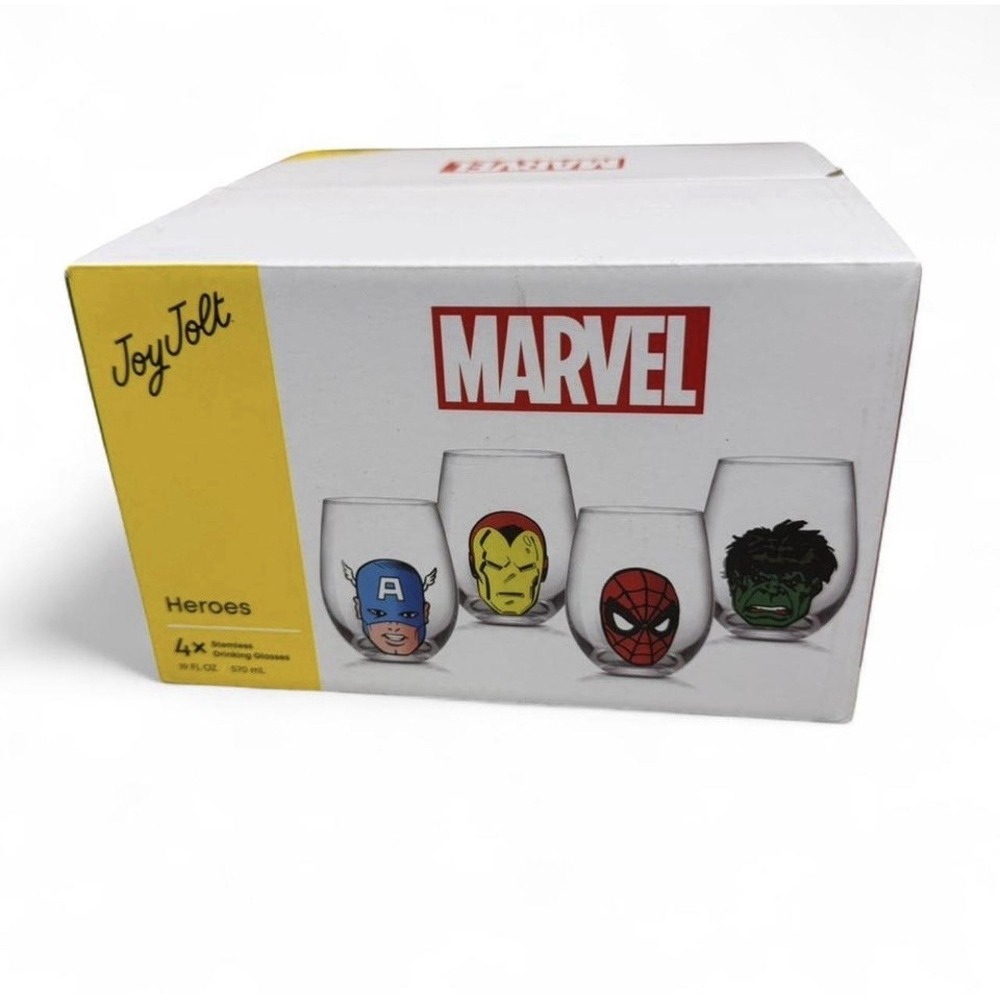 JoyJolt Marvel Heroes Stemless Drinking Glasses 4-Piece Set